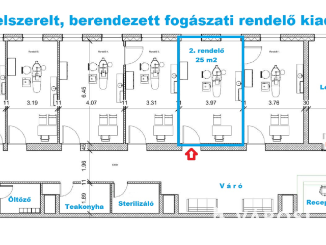 25 m2-es felszerelt, berendezett fogászati rendelő Újbudán