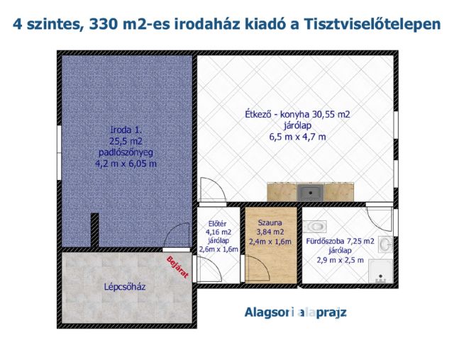 4 szintes, 330 m²-es, önálló irodaház a Tisztviselőtelepen